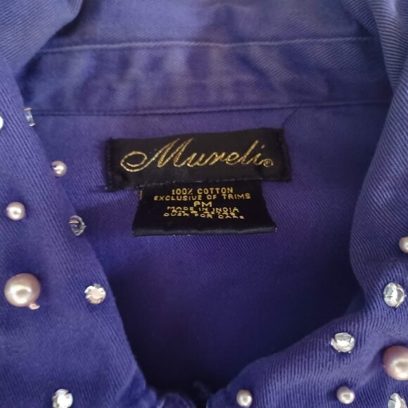 Mureli Women’s Medium Purple Embellished Jacket – Pearl & Rhinestone Denim Y2K - Picture 2 of 5